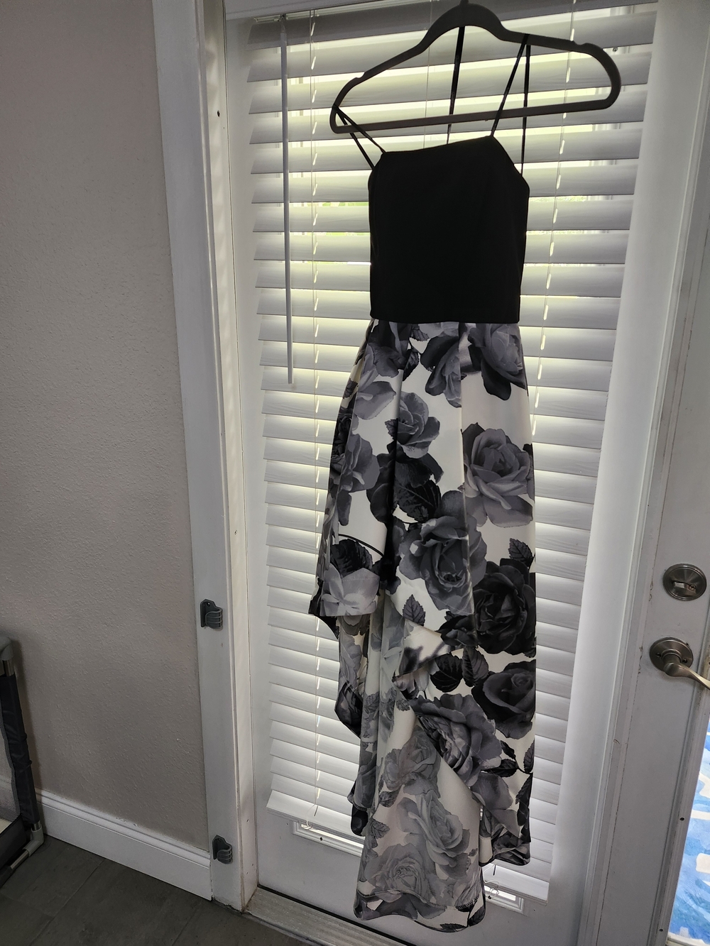 Black & White Floral High-Low Spaghetti Strap Dress